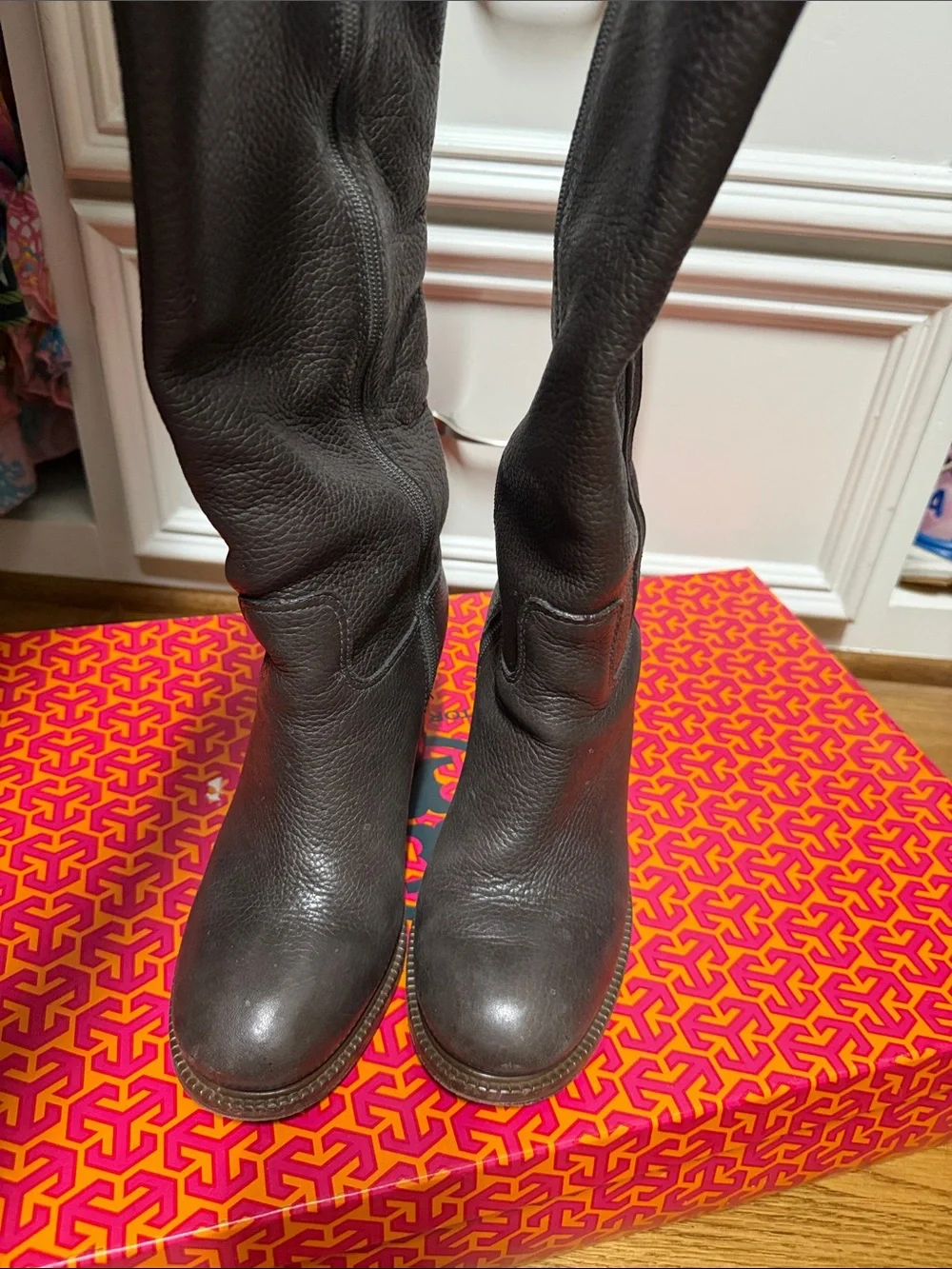 Tory Burch Dark gray Leather Knee-High Block Heel Boots